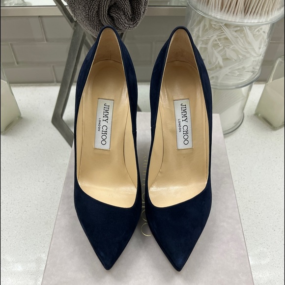 Jimmy Choo Rudy Suede Patent Navy Pumps 100mm - Picture 3 of 13
